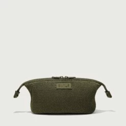 Hunter Toiletry Bag In Dark Moss Air Mesh, Small -Hot Sale Dagne Dover Store 365 Hunter S Dark Moss Front Unsnappedcopy EDEAE8