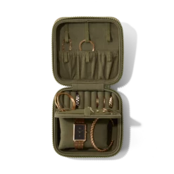 Frankie Jewelry Case In Dark Moss, Large -Hot Sale Dagne Dover Store Eco Jewelry Case Large Dark Moss Aerial Compartment Open Proppedcopy2