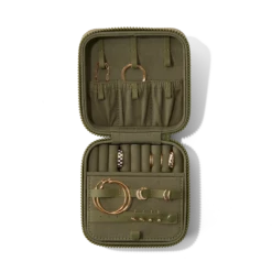 Frankie Jewelry Case In Dark Moss, Large -Hot Sale Dagne Dover Store Eco Jewelry Case Large Dark Moss Aerial Proppedcopy2