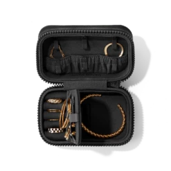 Frankie Jewelry Case In Onyx, Small -Hot Sale Dagne Dover Store Eco Jewelry Case Small Dark Moss Aerial Compartment Open Propped SUEDEcopy2 c96700fb 5078 4461 9176 e85bb355a95b